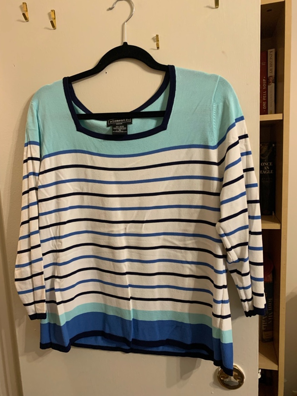 Elementz Aqua, Blue and White Striped Long-Sleeve Knit Top